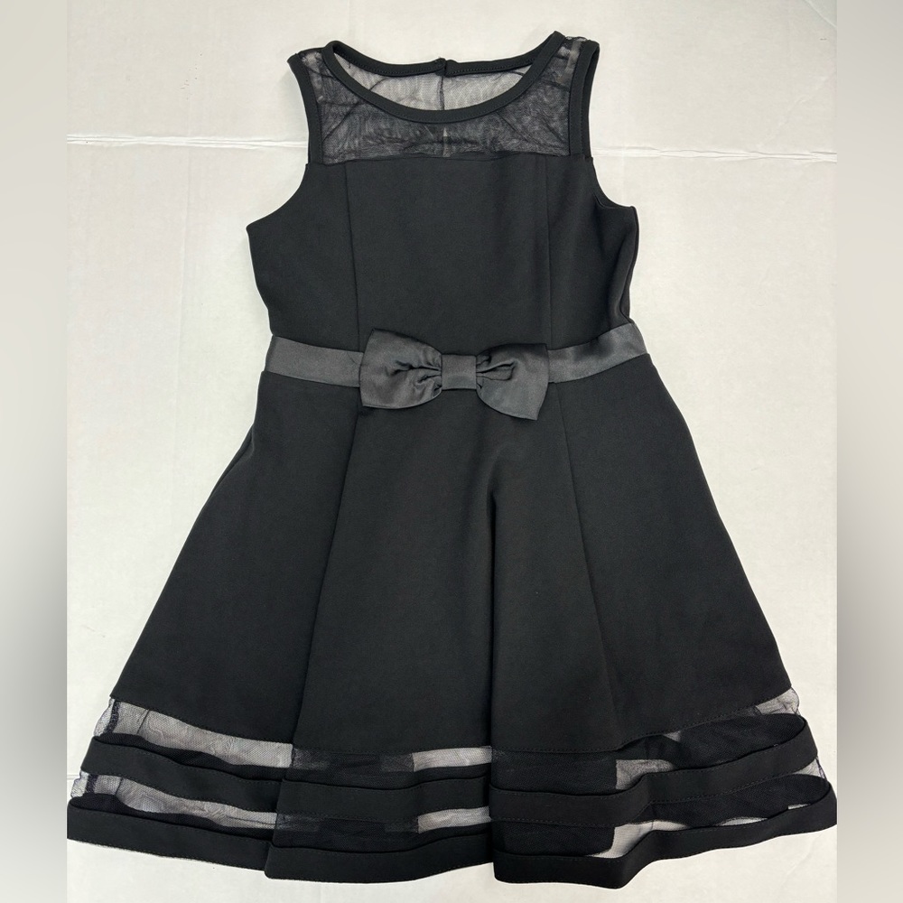 New! Calvin Klein illusion mesh bow front girls formal black dress